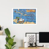 Poster Enchanted Caribbean Map 20x30 Print (Bureau à domicile)