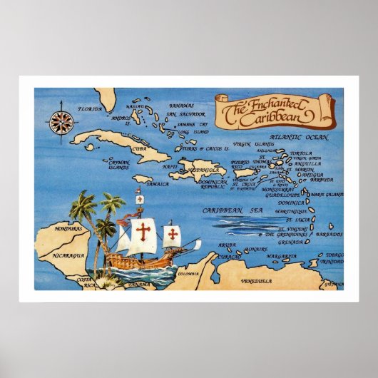 Poster Enchanted Caribbean Map 20x30 Print (Devant)