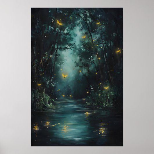 Poster Enchanted Forest Fireflies Art Printable Magical (Devant)
