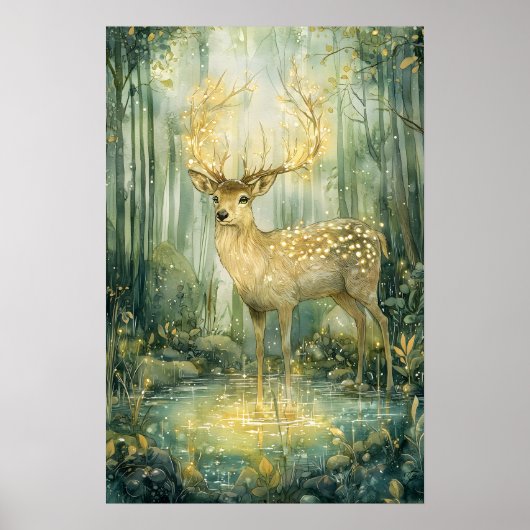 Poster Enchanted Forest Stag Jaune Antlers (Devant)
