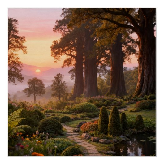 Poster Enchanted Garden at Dawn Majestic Trees (Devant)