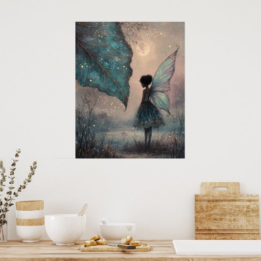 Poster Enchanted Moonlit Leaf Fairy Fantasy Art (Cuisine)