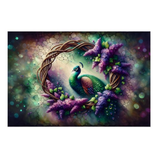 Poster Enchanted Peacock Floral Wreath (Devant)