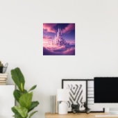 Poster Enchanted Pink Castle Above the Dreamy Clouds (Bureau à domicile)