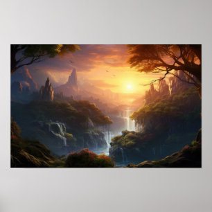 Poster Enchanted Sunset Valley — Imaginaire Paysage Art P