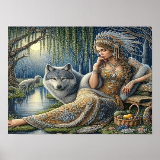 Poster Enchantement Lune dans la Forêt Mystique16x12 (Devant)