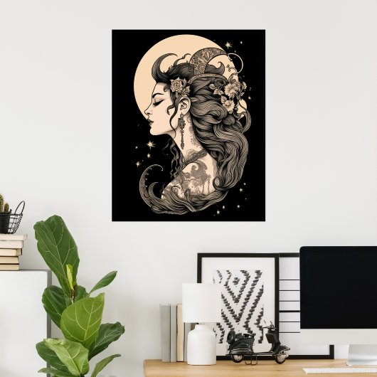 Poster Enchanter Boho Moon Goddess, sur arrière - plan no (Bureau à domicile)