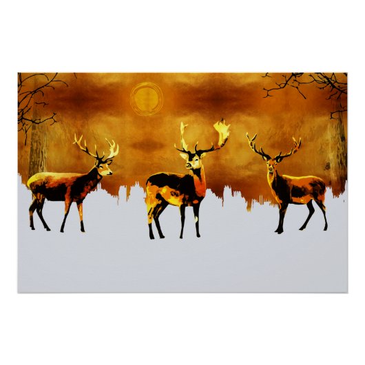 Poster Enchanter Forest Trio : Oriental Deer Art (Devant)
