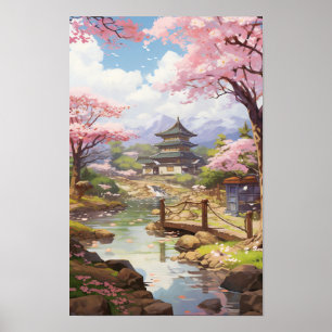 Poster Enchanter jardin de fleurs de cerisiers - Studio G
