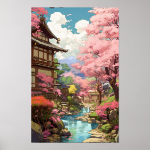 Poster Enchanter jardin de fleurs de cerisiers - Studio G