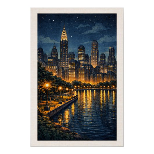 Poster Enchanting Metropolis Skyline Night Cityscape (Devant)