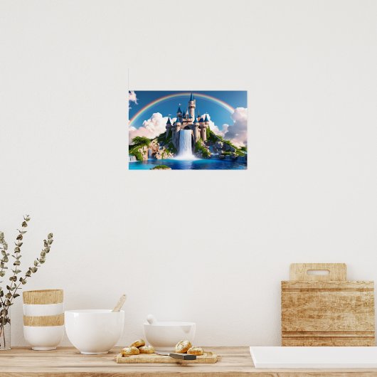 Poster Enchanting Rainbow Castle & Cascading Waterfalls (Cuisine)