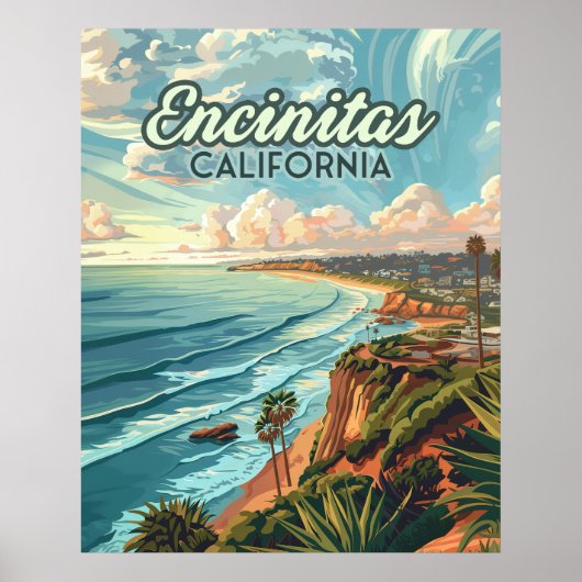 Poster Encinitas California San Diego Beach Vintage (Devant)