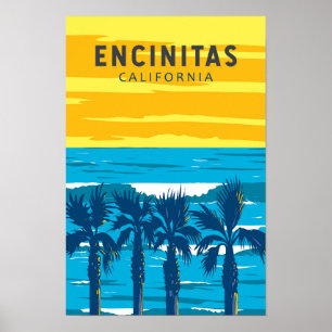Poster Encinitas California Travel Art Vintage