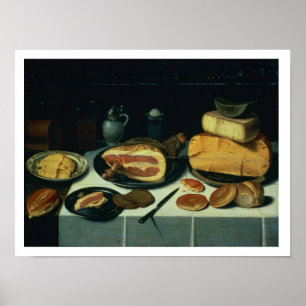 Poster Encore la vie avec un jambon (huile sur panneau)