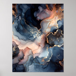 Poster Encre alcoolique bleu foncé