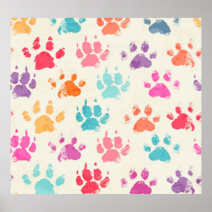 Poster encre colorée, pattes de chien désagréable