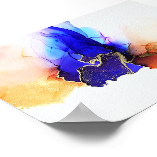 Poster Encre d'alcool Abstraite bleu orange or (Coin)