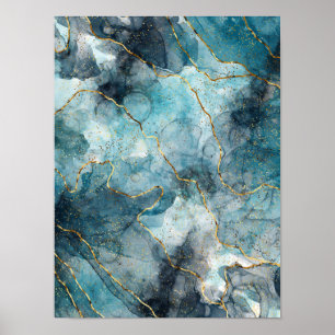 Poster encre d'alcool bleu