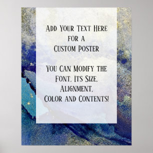 Poster Encre d'alcool marbrée bleu, Turquoise et or do-it