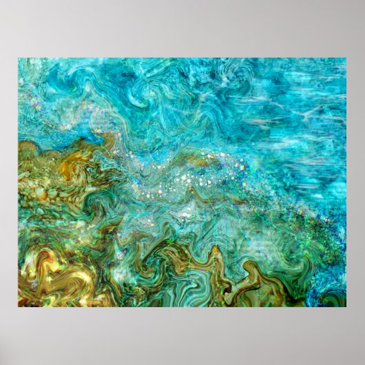 Poster Encre d'alcool peinture numérique eau Waves Beach (Devant)