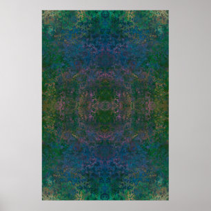 Poster Encre d'alcool vert foncé et bleu Abstrait