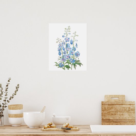Poster encre de delphinium violet bleu et aquarelle (Cuisine)