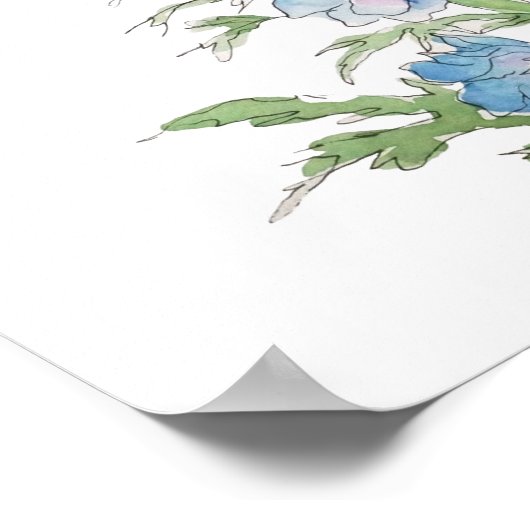 Poster encre de delphinium violet bleu et aquarelle (Coin)