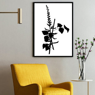 Poster Encre Noire moderne Art Floral Fleur sauvage Abstr
