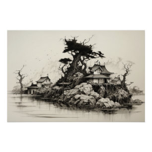 Poster Encre sur papier Paysage