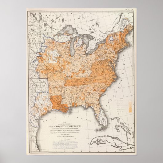 Poster Endettement public, statistique US Lithograph (Devant)