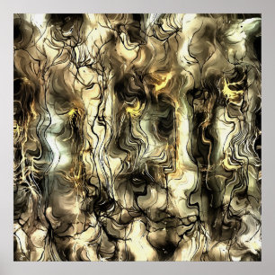 Poster Energie Nerveuse Grungy Art Abstrait en Jaune et G