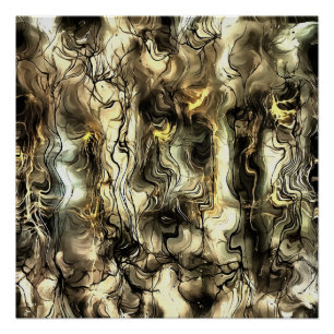 Poster Energie Nerveuse Grungy Art Abstrait en Jaune et G