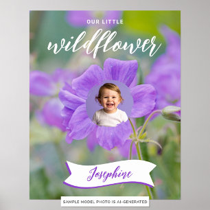 Poster Enfant à la Fleur Sauvage Violette Photo et Nom Pe
