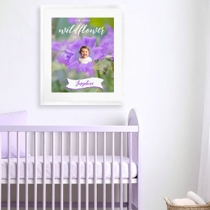 Poster Enfant à la Fleur Sauvage Violette Photo et Nom Pe