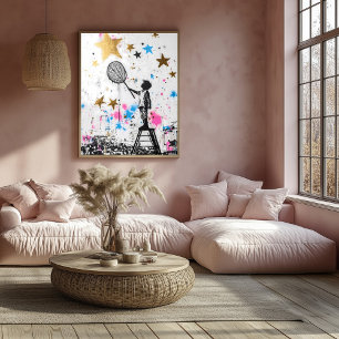 Poster Enfant au graffiti attrapant des étoiles – Art urb