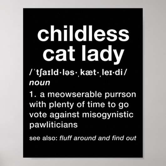 Poster Enfant Chat Lady Funny Dictionnaire Définition (Devant)