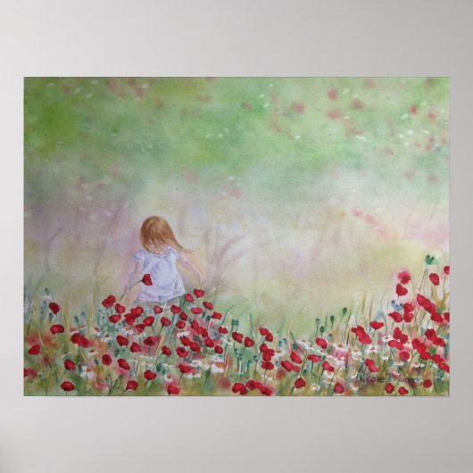 Poster Enfant Dans le champ de fleurs (Devant)