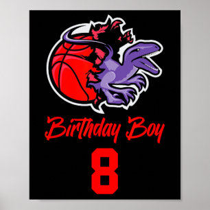 Poster Enfant De 8 Ans Garçon Pour Basketball Et Dinosa