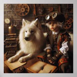 Poster Enfant de la grotte Steampunk - Loup d'animal 05