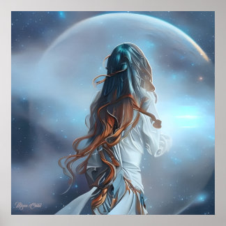 Poster Enfant de la Lune, Portrait d'Art Numérique Fantas