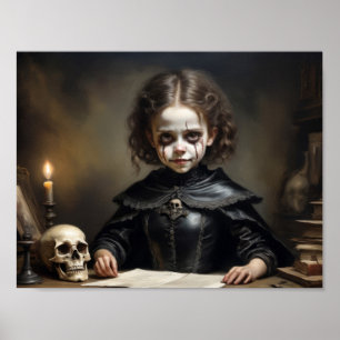 Poster Enfant de sorcière damnée de crânes en tenue victo