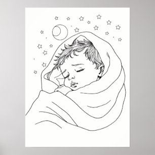 Poster Enfant endormi minimaliste en ligne Art