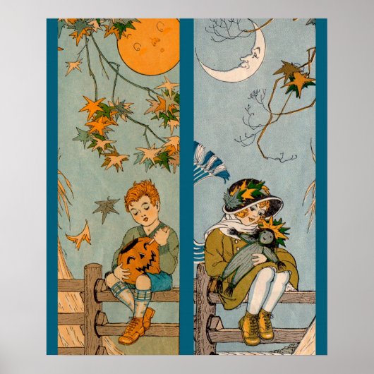 Poster Enfant et fille des années 1920 en automne (Devant)