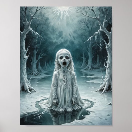 Poster Enfant fantôme maudit émergeant d'un lac gelé (Devant)