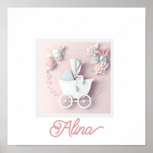 Poster Enfant fille rose 3d Effet