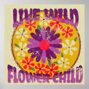 Poster Enfant Fleur Sauvage Vivante Rétro Hippie Floral V