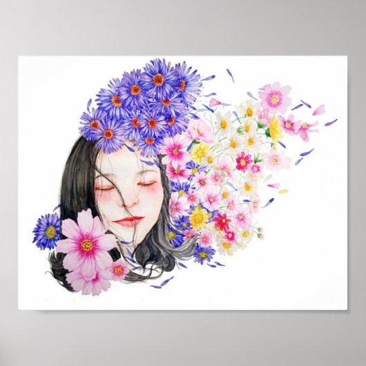 Poster Enfant floral sur blanc (Devant)