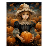 Poster Enfant Mignonne Tenant Une Automne Citrouille Auto (Devant)