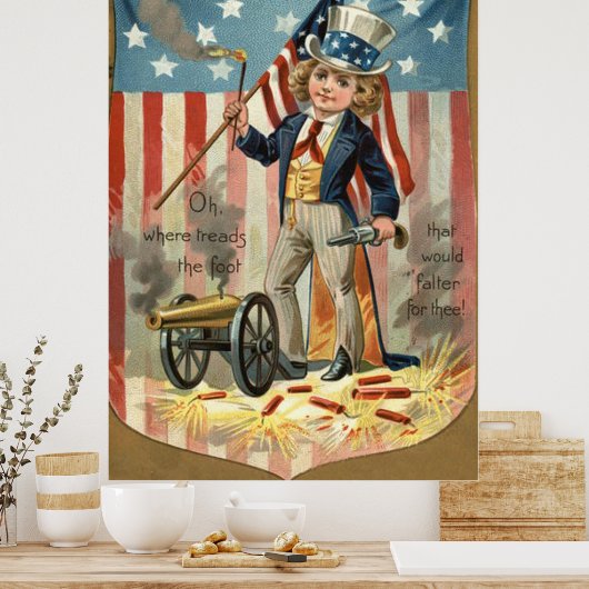 Poster Enfant Oncle Sam Cannon Feu US Drapeau (Cuisine)